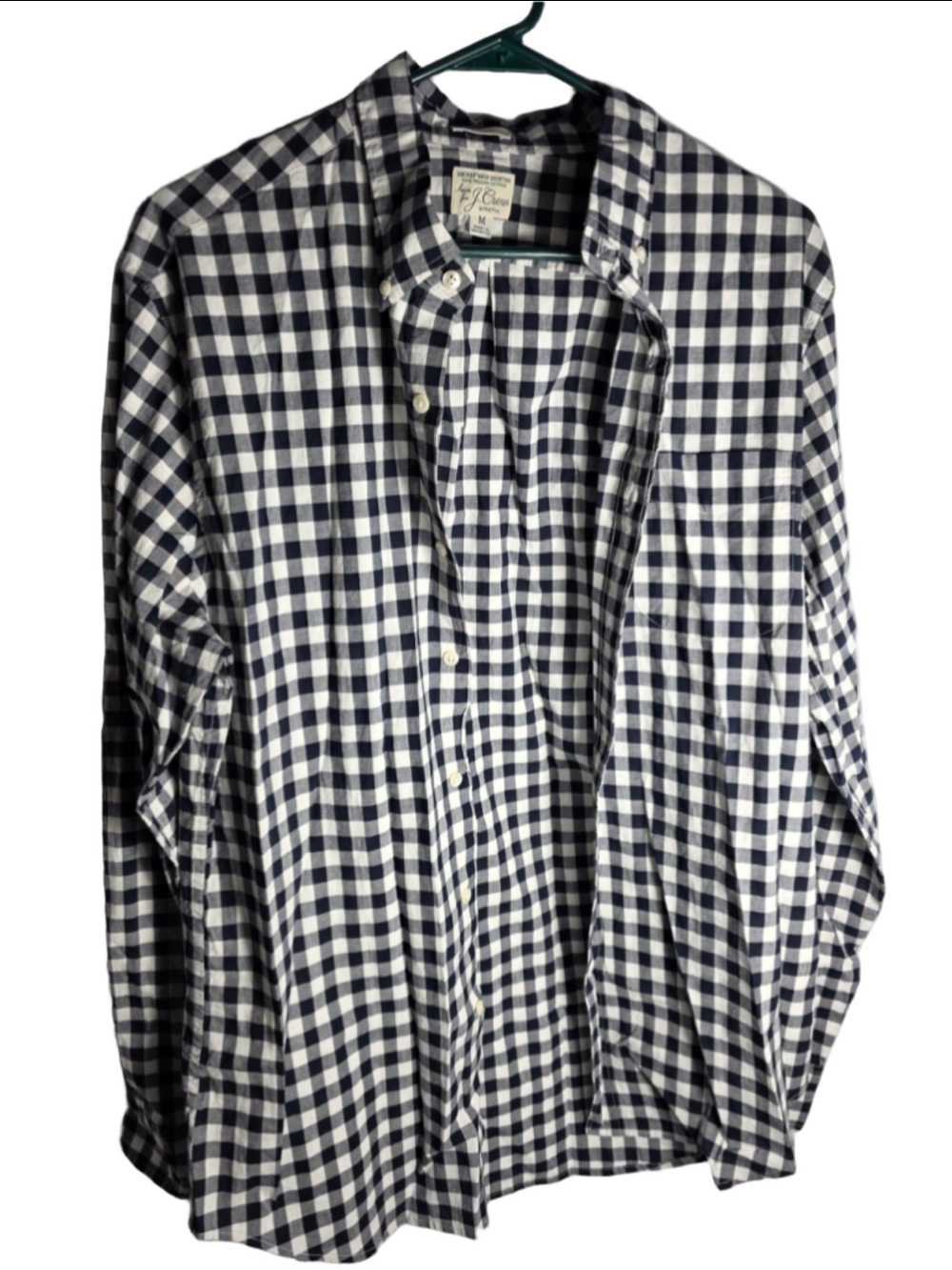 Men's J.Crew Secret Wash Gingham Button Down Shirt Navy White Size M fall trendy